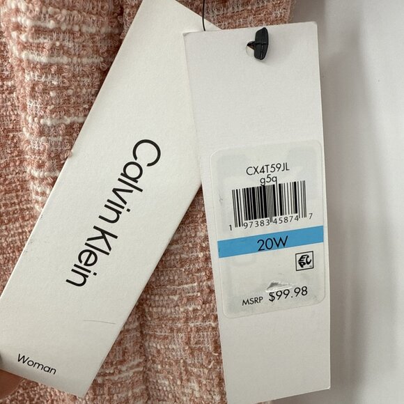 New Calvin Klein Plays Size 20 W Pink Tweed Puff Sleeve Sheath Dress Work Career - Picture 5 of 10